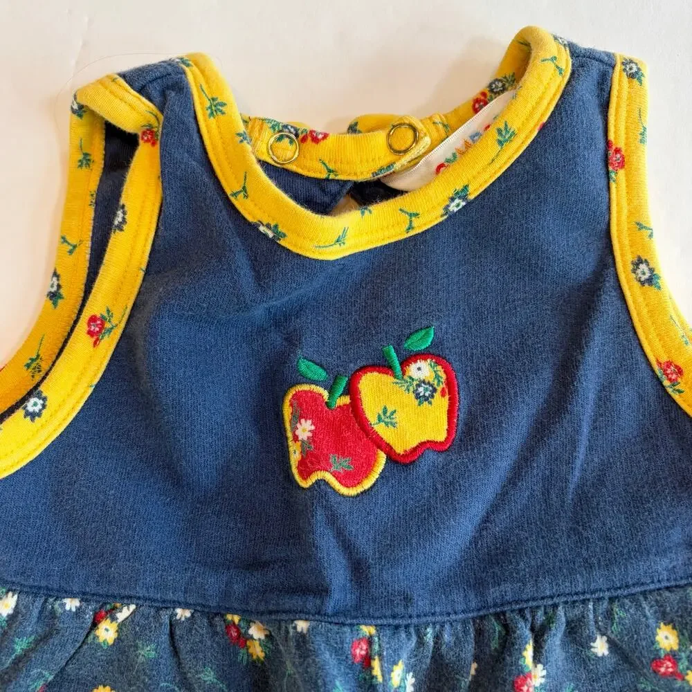 VTG 90s 1998 Gymboree Country Meadows Apples Blue & Yellow Shortalls Romper